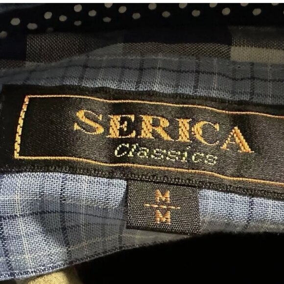 Serica Classics Blue and White Plaid Short Sleeve Button Soft Men’s Medium - Picture 7 of 10